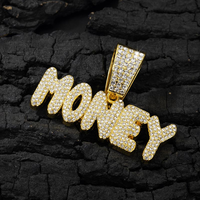 Collier style hip-hop avec pendentif en alliage et lettres MONEY, entièrement en diamant, accessoire de mode tendance pour homme_voghion.com
