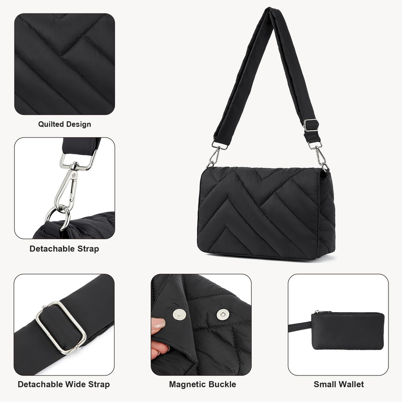 Borsa a tracolla semplice in tinta unita con ricamo trapuntato, borsa a tracolla leggera, grande capacità per le donne_voghion.com