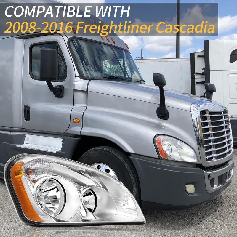 Headlights Assembly Fit For 2008-2016 Freightliner Cascadia, Chrome Housing And Amber Reflector Headlamps,Left And Right Pair Set, Including Halogen Bulbs_voghion.com