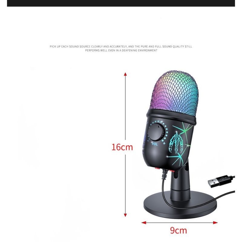 1PC V5 USB-kondensaattorimikrofoni, tietokonetallennus, mobiilisuoratoisto, karaoke, kohinanvaimennus, pelaaminen, e-urheilu, valaiseva RGB-mikrofoni_voghion.com