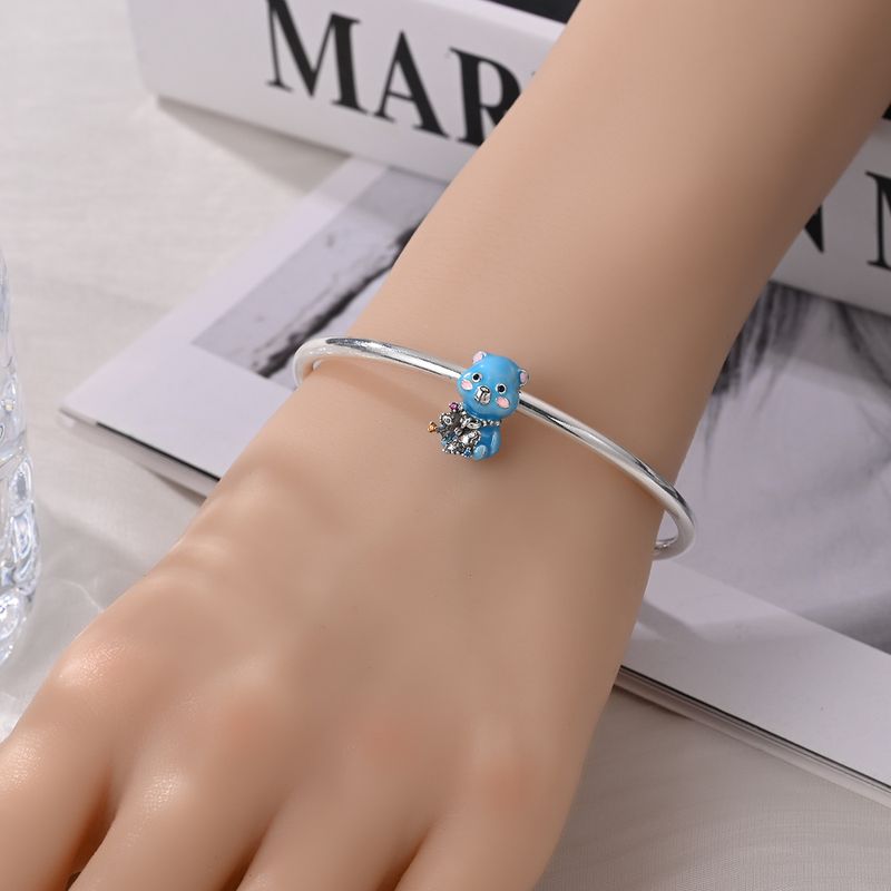 Damenschmuck, weiß verkupfertes Silber, niedlicher Bärenanhänger, Perlen, DIY-Schmuckzubehör, Armband_voghion.com