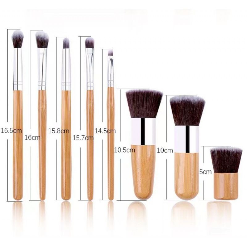 Heißer Verkauf 11-teiliges Make-up-Pinsel-Set mit Bambusgriff und umweltfreundlicher Canvas-Tasche, tragbare Schönheitswerkzeuge_voghion.com