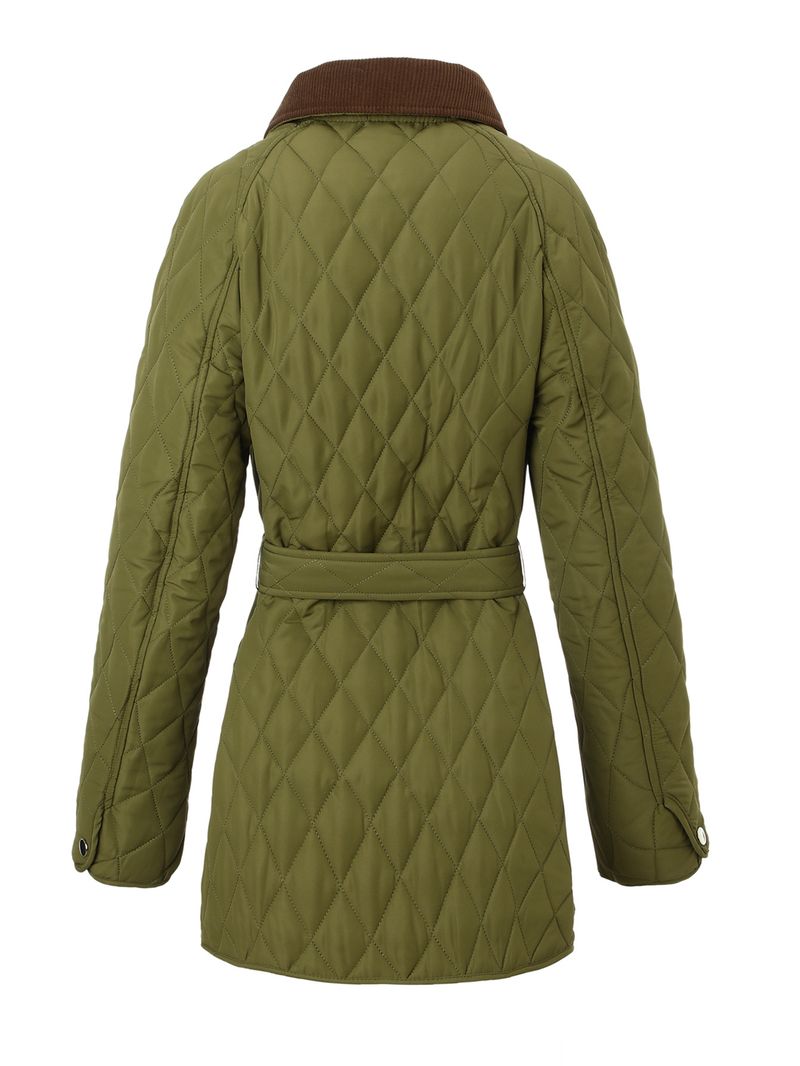 Quilted Corduroy Collar Coat – Slimming Mid-Length Puffer (Diamond Stitch, Adjustable Belt, 3 Office-Ready Colors)_voghion.com