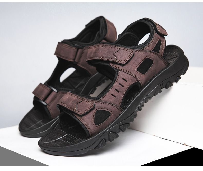 Sandali da uomo taglie forti Scarpe da spiaggia casual estive per esterni Sandali casual in velcro per pendolari_voghion.com