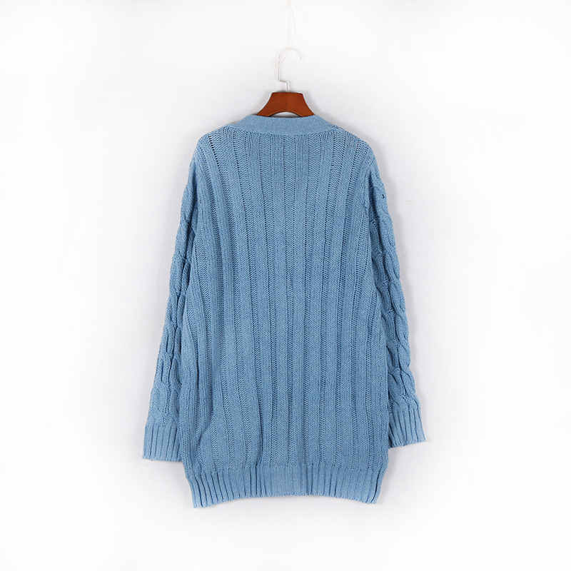 Neuer einreihiger, dicker, langärmliger Strickpullover-Cardigan-Mantel für Herbst und Winter mit verdrehter Tasche für Damen_voghion.com