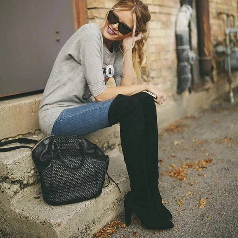 Fashion Over The Knee Women Boots Stretch Fabrics High Heel Slip On Shoes Pointed Toe Woman Long Boots Size Plus Size S015_voghion.com