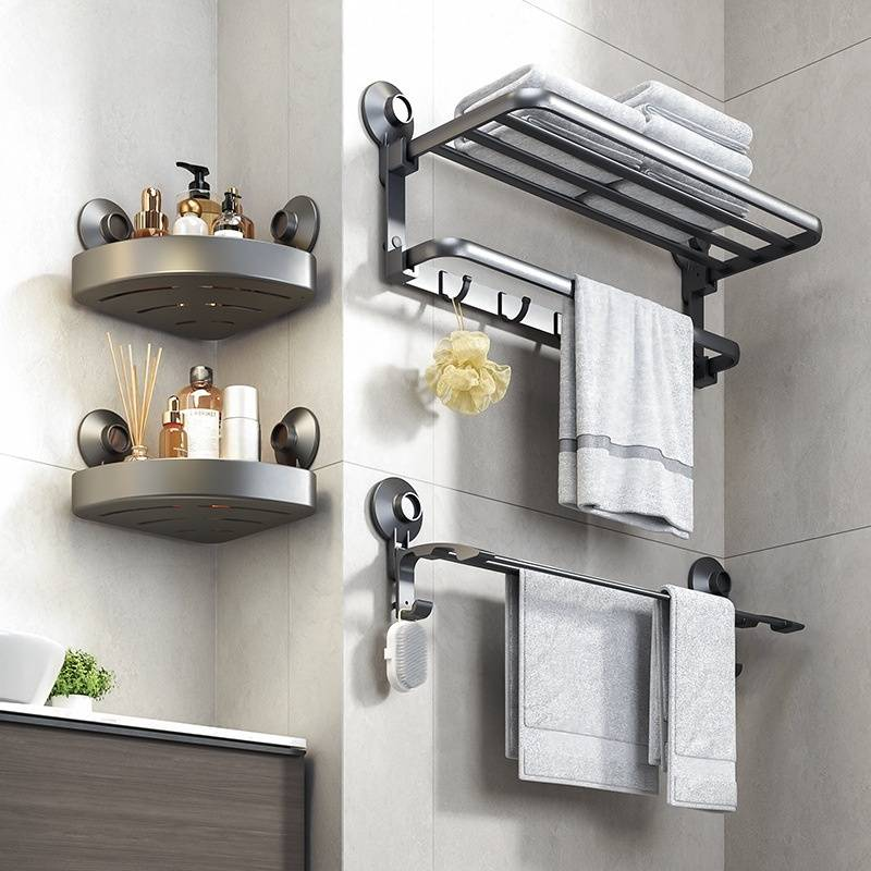 Badkamerhoekplank zonder boren - Opbergorganizer met zuignap voor handdoeken en toiletartikelen_voghion.com