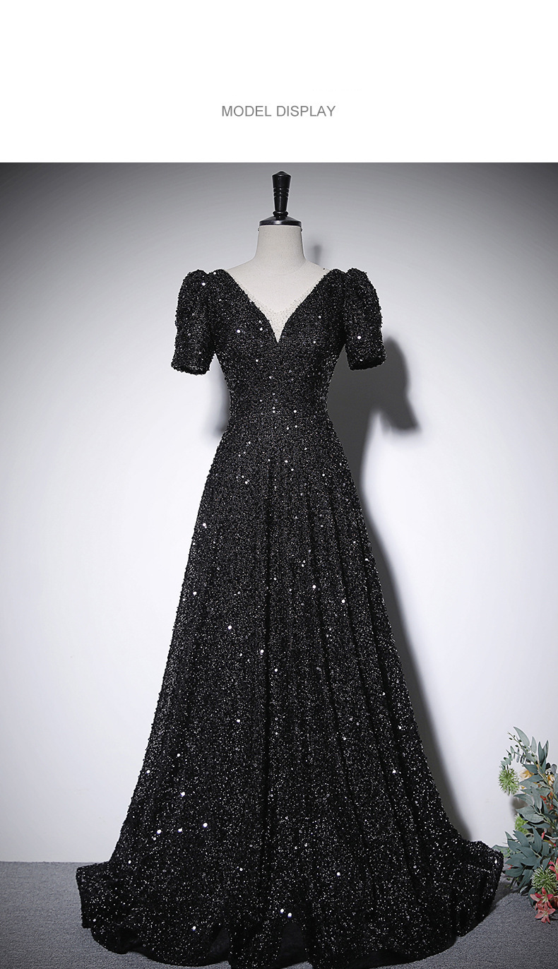 Women’s Clothing Black Evening Gown For Women High End Sequins High End Luxury Haute Couture Host Socialite Goddess Style_voghion.com