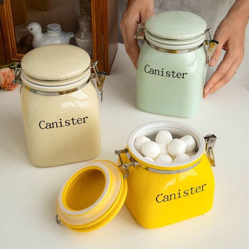 Contenitore ermetico in ceramica da 900 ml con chiusura di sicurezza - Barattolo per alimenti per chicchi di caffè e tè | A prova di umidità e parassiti | INS, essenziale per l'organizzazione della dispensa_voghion.com