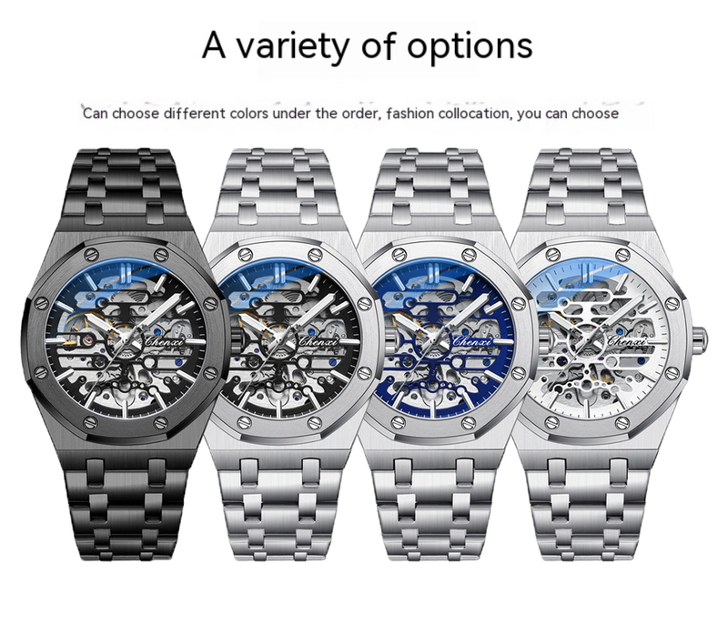 2023 C Luo Same Style Octagonal Steel Watch Men's Automatic Mechanical Watch Hollow Out Swiss Movement Watch Men_voghion.com