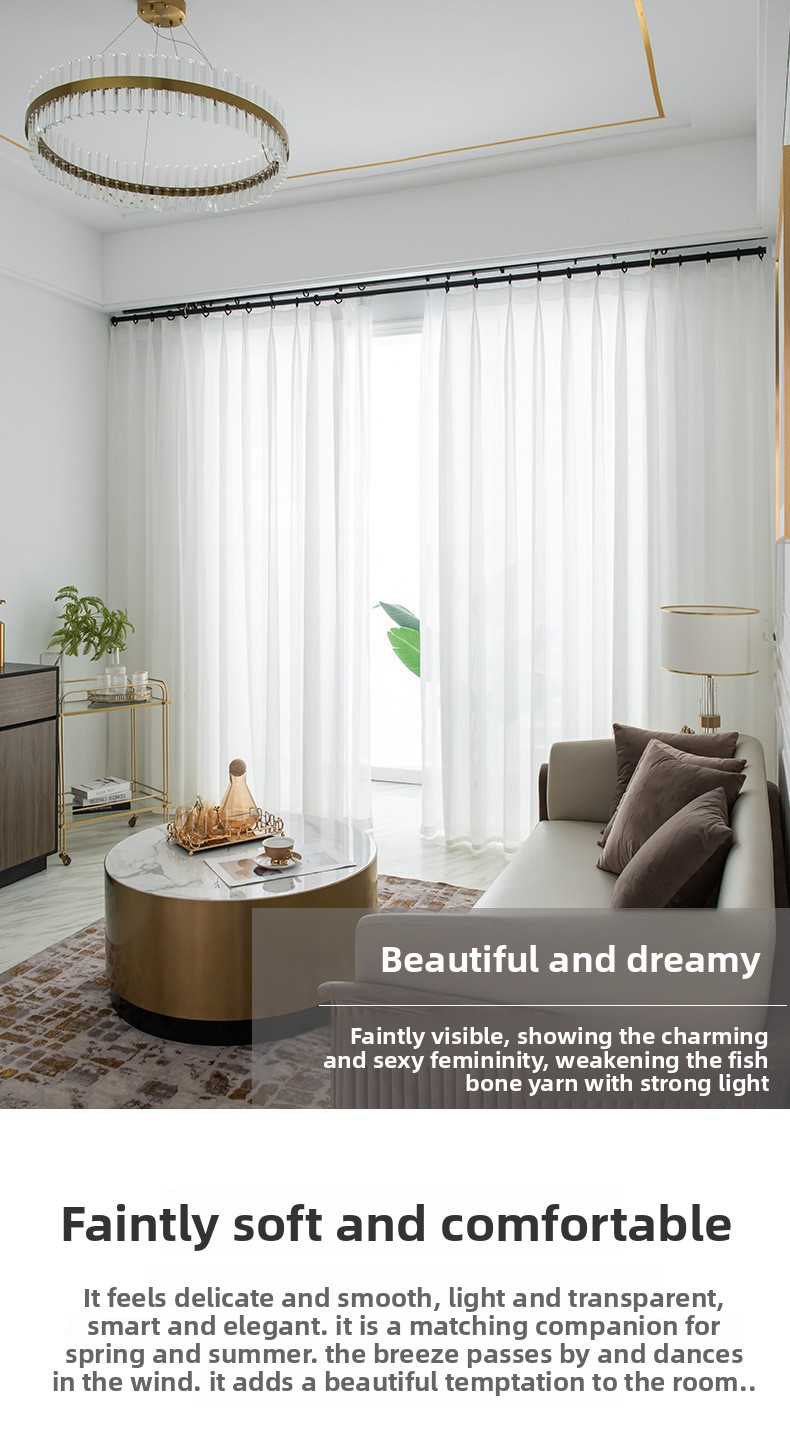 Rideaux en polyester transparent – Rideaux de fenêtre semi-transparents (80 % polyester, filtrage de la lumière, protection de la vie privée, plusieurs styles de suspension)_voghion.com