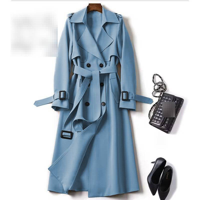 Trench di media lunghezza per donna, primavera e autunno, nuova versione coreana, taglia grande, cappotto in stile britannico popolare, sopra il ginocchio, cappotto nero da donna_voghion.com