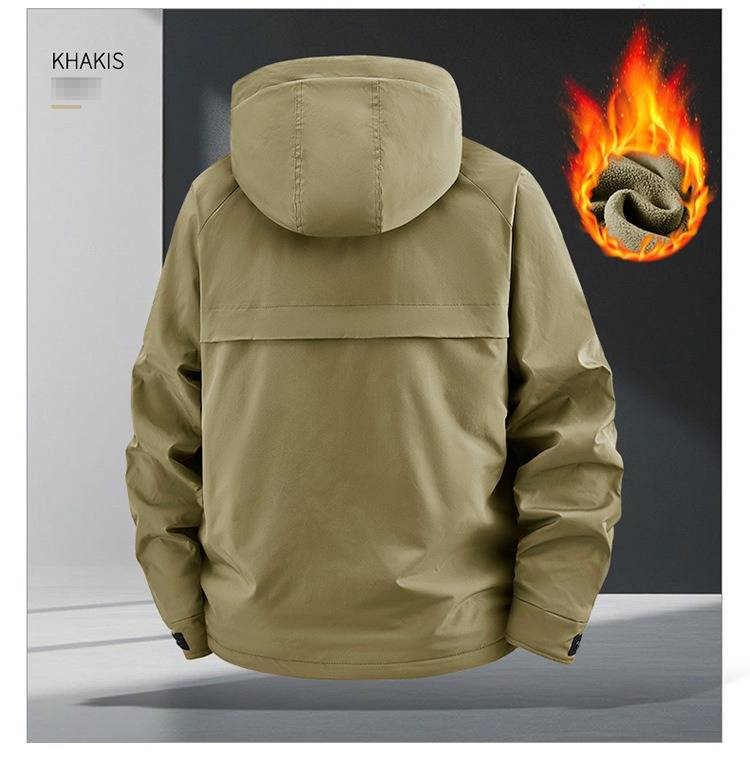 Men's Winter Work Jacket With Detachable Hood - Heavy Duty Cotton-Polyester Blend, Outdoor Casual Coat In Black, Brick Red, Khaki (Sizes M-8xl)_voghion.com