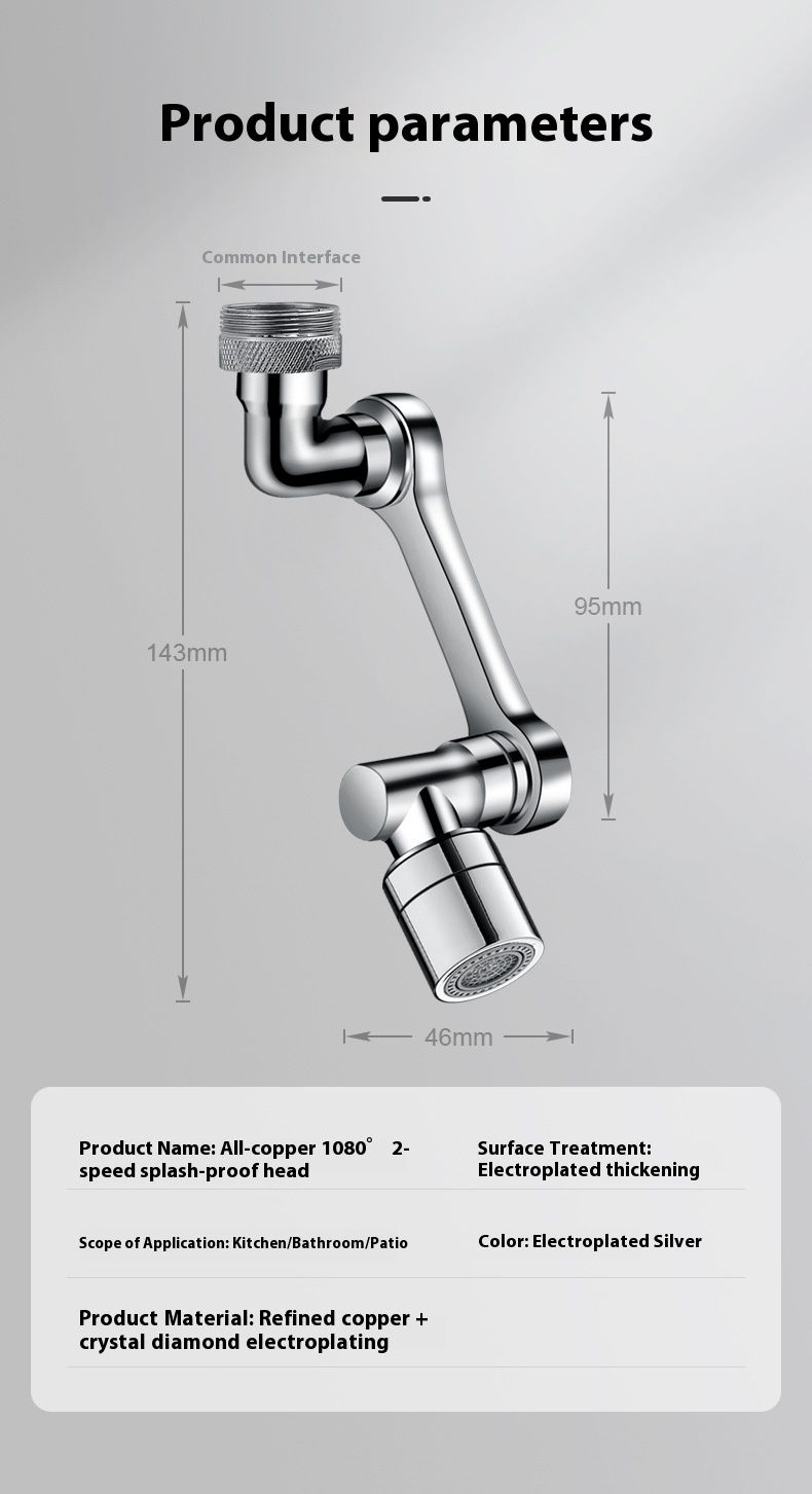 360° drehbarer Wasserhahn-Verlängerungsarm – verstellbarer Schwenkadapter aus Zinklegierung/Kupfer mit Spritzschutz-Design, universell passend für moderne Spülbecken_voghion.com