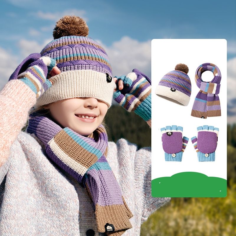 Kids' Winter Hat & Scarf Gloves Set – Warm Knit Beanie With Ear Flaps, Soft Fleece-Lined, Adjustable, Unisex For Boys & Girls_voghion.com