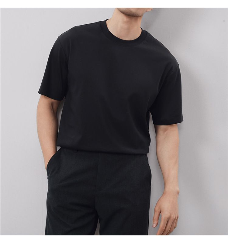 Live Supply Of High-quality Long-staple Cotton Men's Short-sleeved T-shirts, Non-marking Pressing Double-sided Liquid Ammonia Cotton Round Neck Large_voghion.com