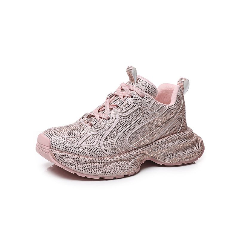 Starry Sky Water Explosion Street Style Women's Doubles Lace 2025 Thick Bottom Full Diamond Luxury Casual Dad Shoes_voghion.com