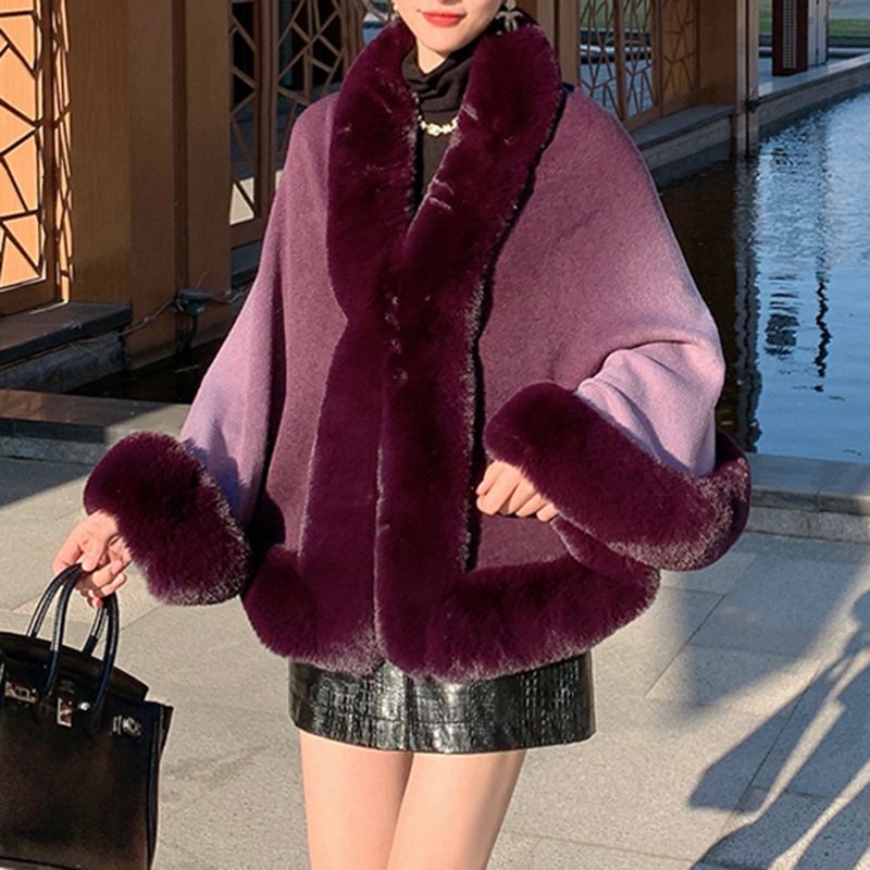 Damenbekleidung Neuer Rex-Kaninchenpelzkragen mit Farbverlauf für Herbst und Winter, Schalumhang in großer Größe, Strickjacke für Damen_voghion.com