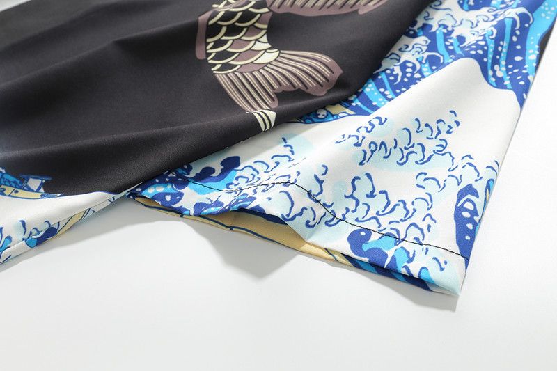 Ukiyo-e taoistiske kåber til mænd og kvinder, havbølger, karpeprint, kimono, løse fem quaer-ærmer, hawaiiansk stil_voghion.com
