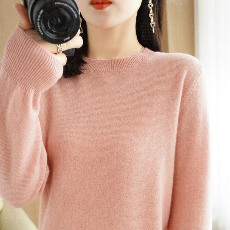 Herbst Winter Rundhals Langarm Pullover Strickkleidung Pullover Basisshirt Damen Top Style_voghion.com