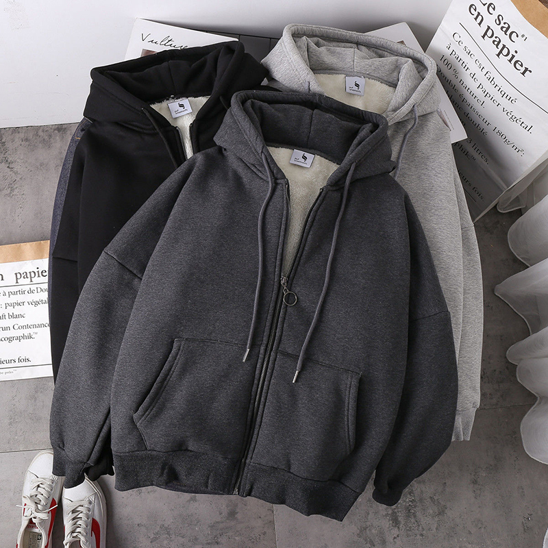 Felpe con cappuccio da donna invernali Cappotto solido Giacche in peluche Colore Veet Cappotto caldo spesso Felpa con cerniera Top Capispalla invernale taglie forti_voghion.com