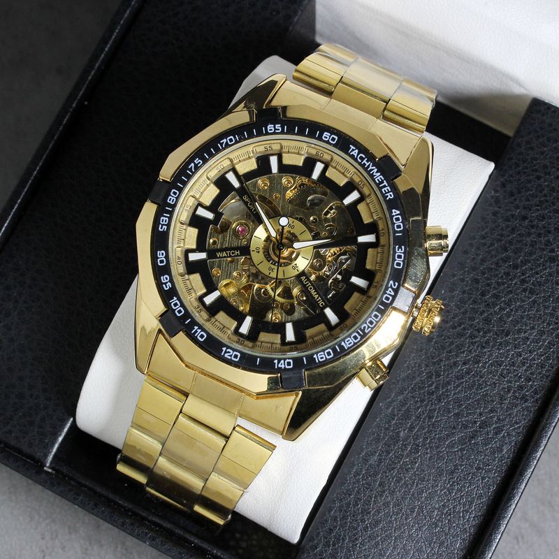 Montre mécanique squelette automatique pour homme avec bracelet en acier inoxydable - Fonction heure universelle, cadran de 50 mm, bracelet en acier résistant à l'eau_voghion.com
