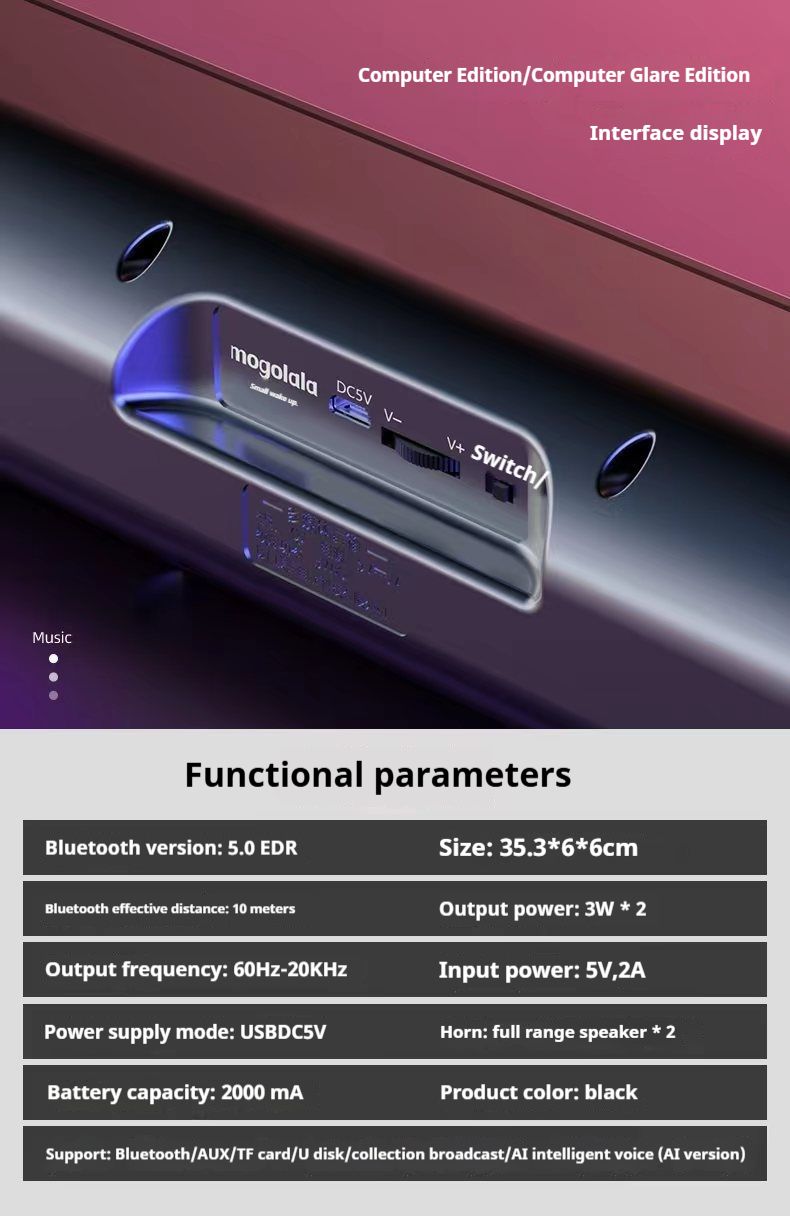 Akıllı Bluetooth Bilgisayar Masaüstü Hoparlörü, Yüksek Sesli Çift Subwoofer, Ortam Işığı, Küçük Hoparlör_voghion.com