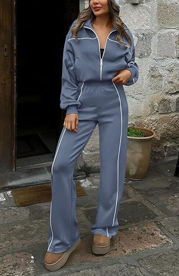 Completo da donna da ufficio a palestra, 2 pezzi: top da allenamento con cerniera completa e pantaloni affusolati (S-XXL, poliestere traspirante, 13 colori, casual da lavoro)_voghion.com