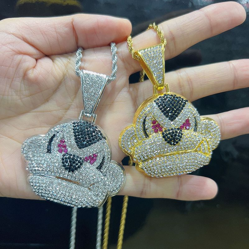 Unisex Hip Hop Necklace Full Of Diamonds Three Dimensional Monkey Pendant Trendy Domineering Jewelry Cool Street Dance Tennis Chain Gorilla_voghion.com