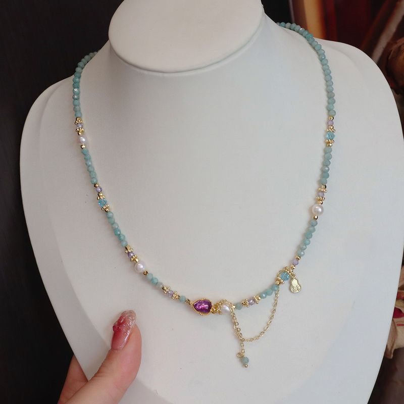 Women's Ins-Style Jewelry Set: Natural Tianhe Stone Beaded Pearl Collarbone Chain + Amethyst Niche Pendant Necklace + Ring Bracelet_voghion.com