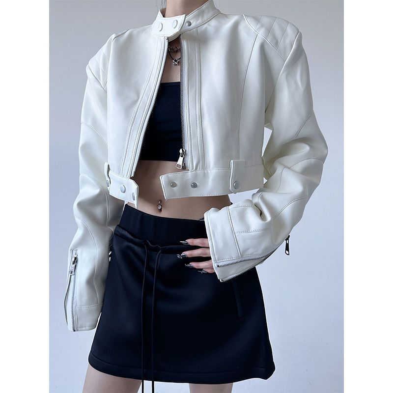 Women's High-End Slim Fit Elegant Coat 2025 Spring New Korean Style Design Casual Motorcycle Leather Jacket_voghion.com