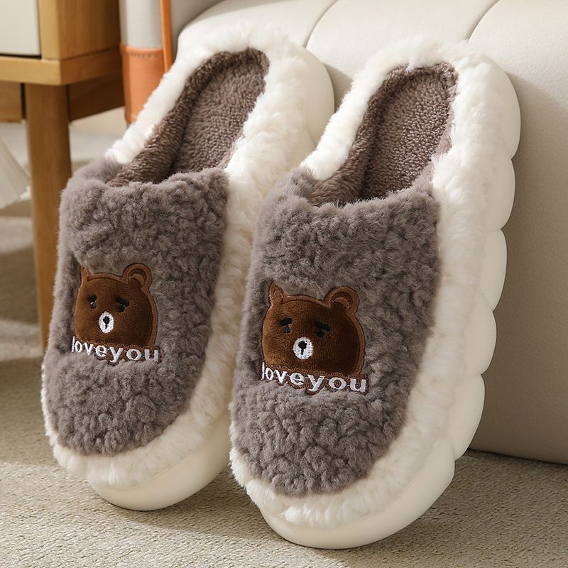 2024 New Cotton Women Winter Indoor Home Cartoon Cute Thick Sole Warm Couple Furry Slippers For Men_voghion.com