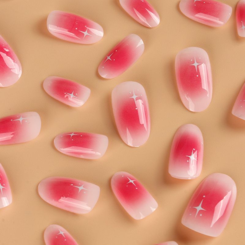 French powder blusher star design false nails_voghion.com