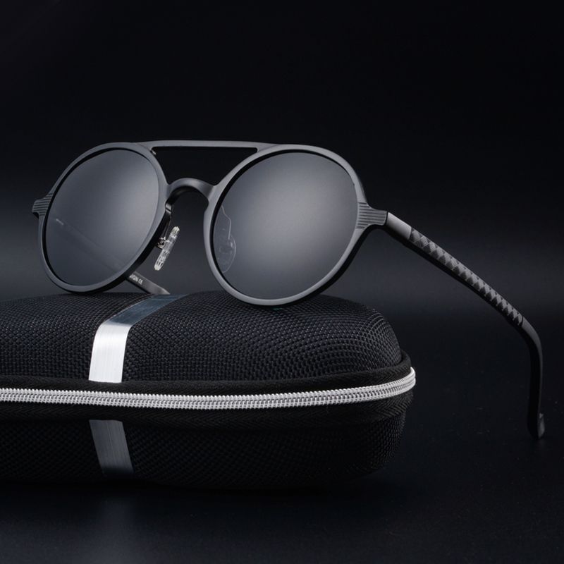 Occhiali da sole polarizzati con montatura rotonda alla moda, occhiali da sole da uomo in alluminio e magnesio, occhiali da sole da guida_voghion.com