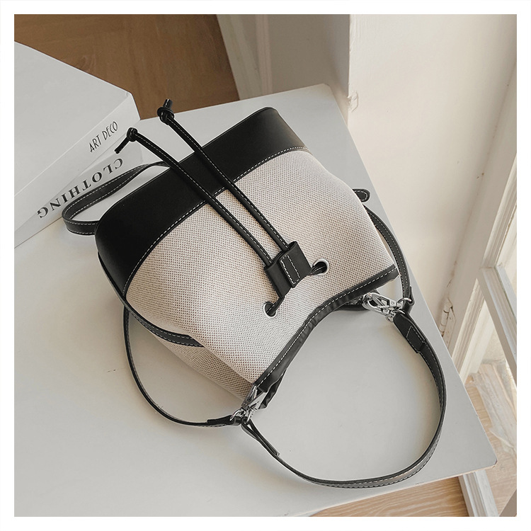 Bolsa feminina nova moda bolsa transversal oblíqua com cordão patchwork bolsa balde de lona_voghion.com