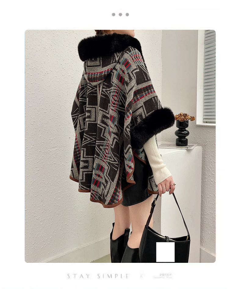 Cardigan en tricot à col en fourrure pour femme, pull châle à capuche imprimé léopard pour femme_voghion.com