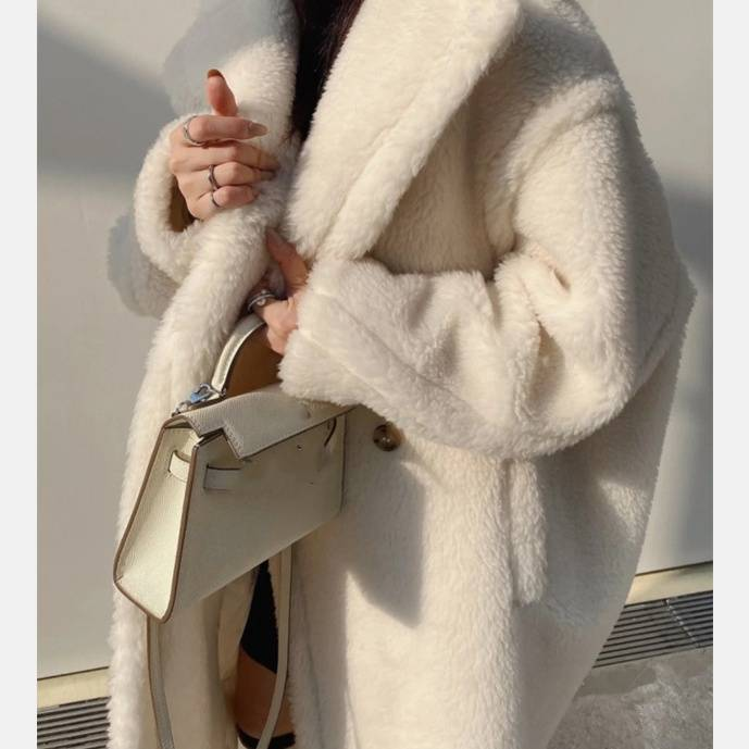 Damenbekleidung Teddybärmantel Winter Alpakawolle Mittellanger Lammwollmantel_voghion.com