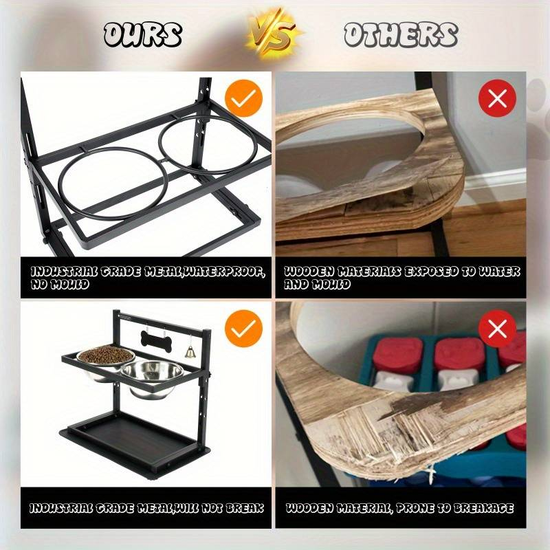 Comedero elevado para perros con dos cuencos de acero inoxidable: cuencos elevados para perros grandes y medianos con soporte metálico ajustable y tapete de silicona antideslizante._voghion.com