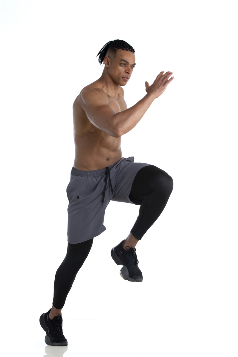 Men's 2-In-1 Compression Tights - Quick-Dry & Stretch For Running & Gym (European Fit High Waist Black/Blue)_voghion.com