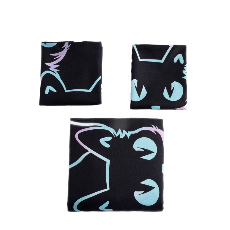 Set di biancheria da letto con gatto fosforescente a forma di cartone animato - Copripiumino da 3 pezzi con federe (in morbido poliestere, lavabile in lavatrice, per letto singolo/matrimoniale/king size)_voghion.com