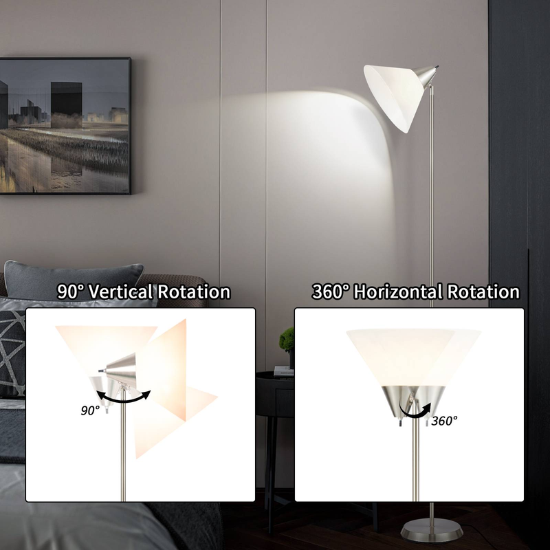 Lampada da terra HonoDing, lampada da terra con testa regolabile, paralume in acrilico, per soggiorno/ufficio/camera da letto (nichel satinato)_voghion.com