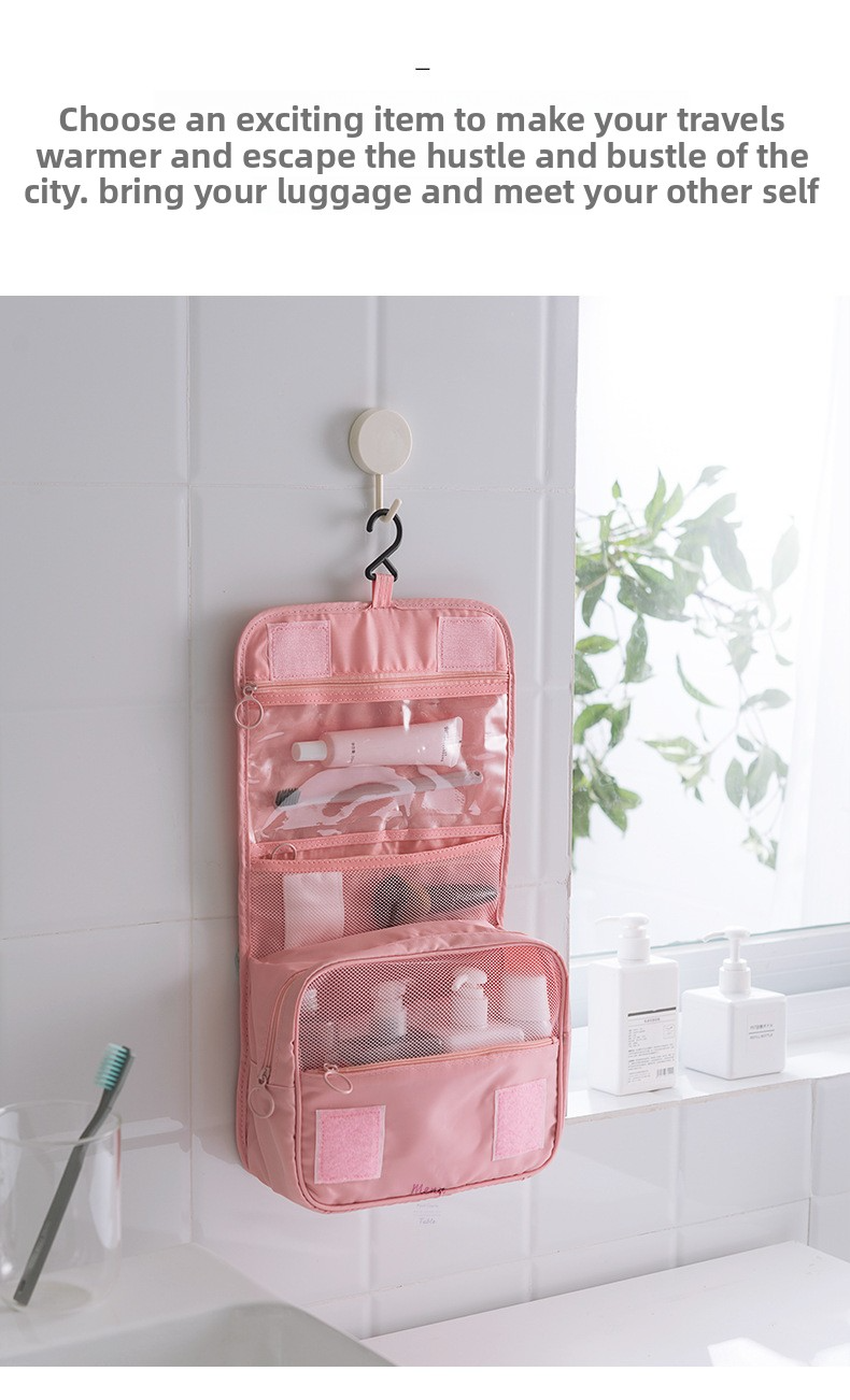 Waterproof Hanging Toiletry Bag – Large Capacity Travel Cosmetic Organizer With Multiple Pockets, Portable Oxford Fabric Wash Bag For Women & Men_voghion.com