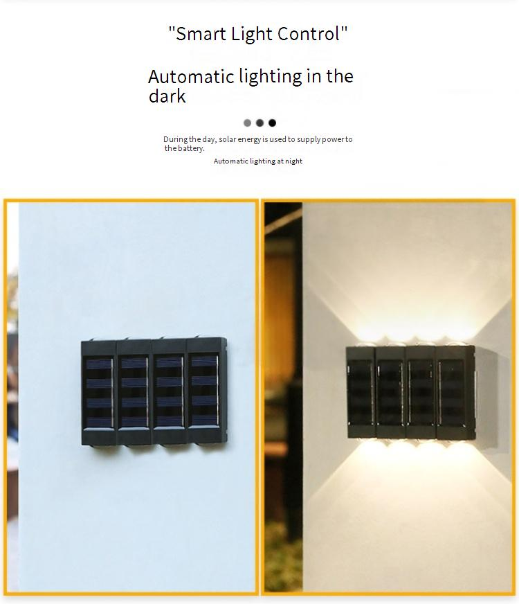 Solar-Wandleuchte für den Außenbereich, wasserdicht, LED-Garten-Atmosphärenlicht mit Up- und Down-Beleuchtung für Terrasse, Weg und Fassade_voghion.com