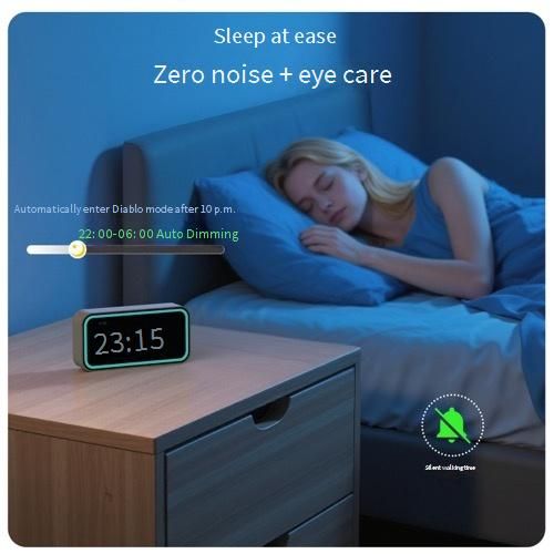 Kreative multifunktionale Holzuhr mit mehrfarbigem Atmosphärenlicht, Schlummerfunktion, geräuschlosem elektronischen Wecker_voghion.com