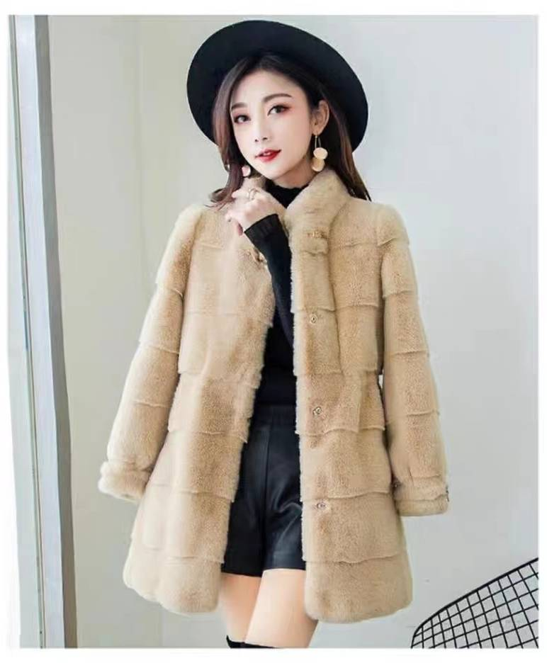 Abbigliamento da donna Autunno e Inverno Nuovo stile Cappotto in vera pelliccia di visone Cappotto da donna in pelliccia di visone danese aderente di media lunghezza_voghion.com