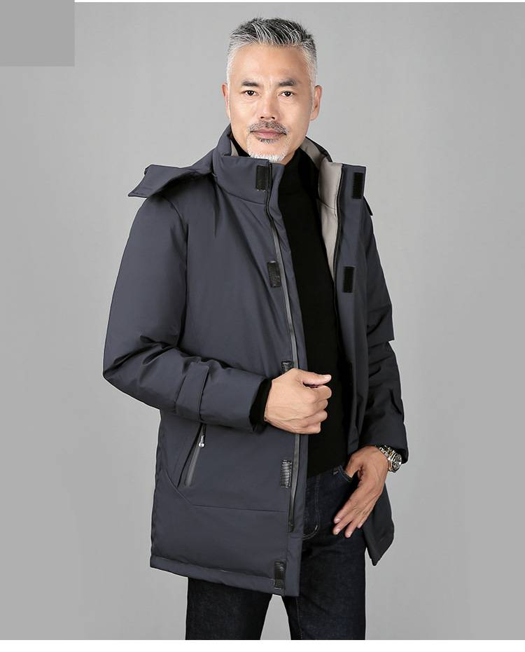Herrenbekleidung für Männer mittleren Alters und ältere Männer Daunenjacke Herren Mittellange dicke große Kapuzenwinterjacke Lässige Kleidung für Väter mittleren Alters_voghion.com