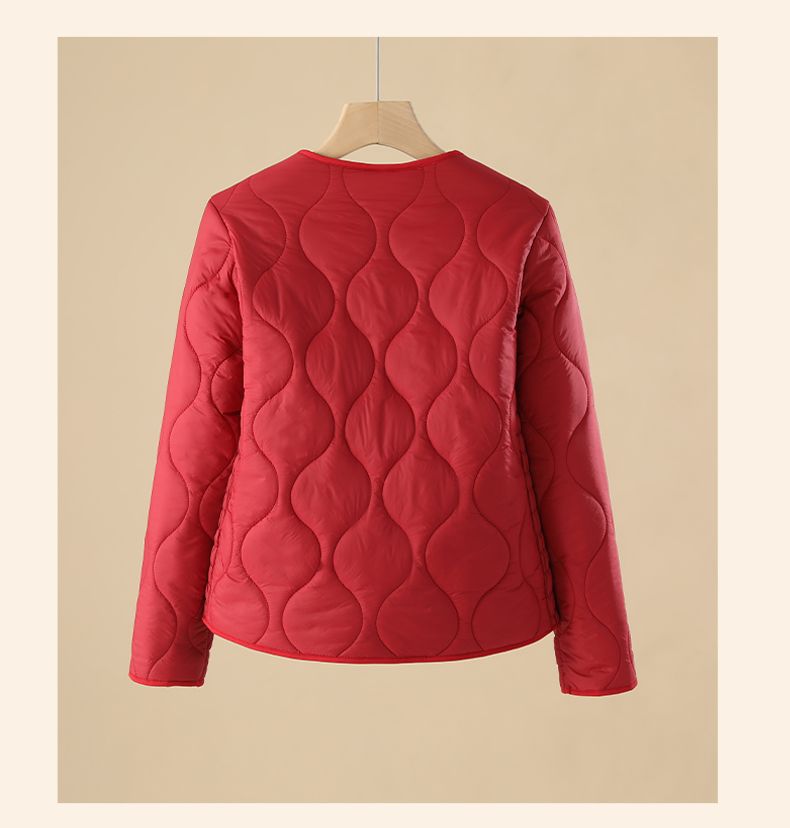 Women's Fleece-Lined Thermal Jacket, Slim Fit Lightweight Winter Coat With V-Neck, Long Sleeve Quilted Inner Wear, Soft Polyester Puffer Vest_voghion.com