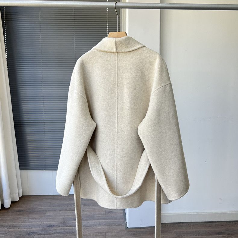 Damen-Wollmantel aus Kaschmirmischung mit Gürtel – Trenchcoat mit V-Ausschnitt für zierliche Frauen (S/M)_voghion.com