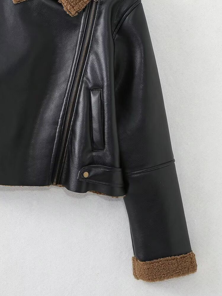 Women's clothing 2024 autumn and winter new fashion velvet lining motorcycle jacket_voghion.com
