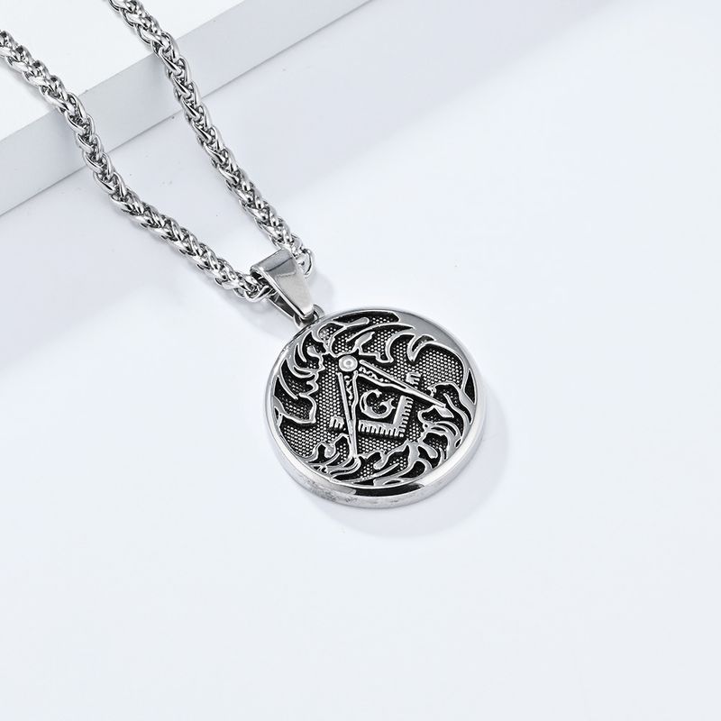 Zednářství z nerezové oceli kulatý přívěsek bratrstvo titanová ocel náhrdelník pánské doplňky svetr řetízek_voghion.com